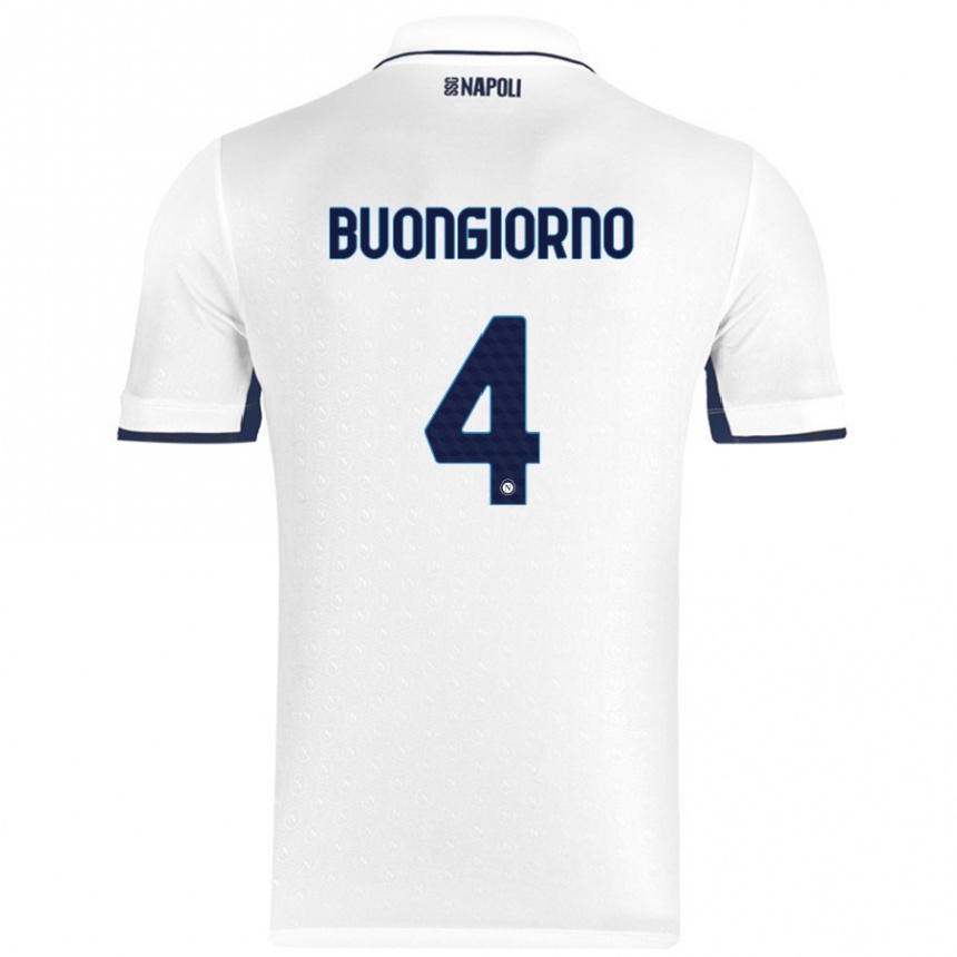 Kinder Fußball Alessandro Buongiorno #4 Weiß Königsblau Auswärtstrikot Trikot 2024/25 T-Shirt Luxemburg