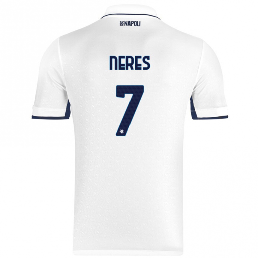 Kinder Fußball David Neres #7 Weiß Königsblau Auswärtstrikot Trikot 2024/25 T-Shirt Luxemburg