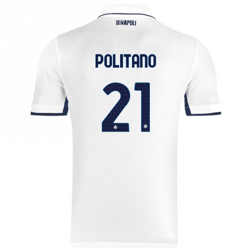 Kinder Fußball Matteo Politano #21 Weiß Königsblau Auswärtstrikot Trikot 2024/25 T-Shirt Luxemburg