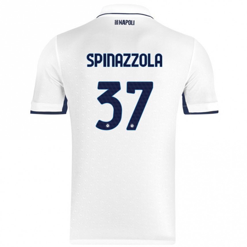 Kinder Fußball Leonardo Spinazzola #37 Weiß Königsblau Auswärtstrikot Trikot 2024/25 T-Shirt Luxemburg