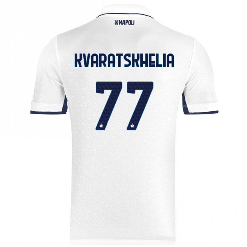 Kinder Fußball Khvicha Kvaratskhelia #77 Weiß Königsblau Auswärtstrikot Trikot 2024/25 T-Shirt Luxemburg