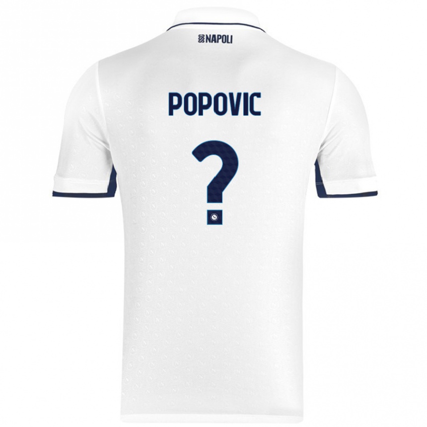 Kinder Fußball Matija Popovic #0 Weiß Königsblau Auswärtstrikot Trikot 2024/25 T-Shirt Luxemburg