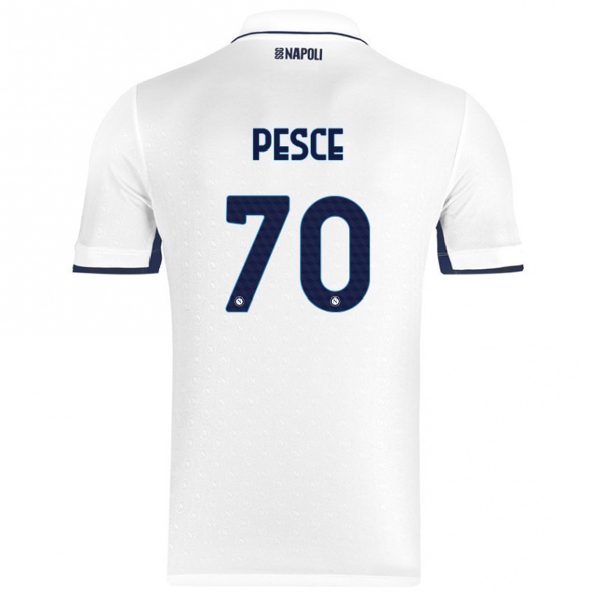 Kinder Fußball Antonio Pesce #70 Weiß Königsblau Auswärtstrikot Trikot 2024/25 T-Shirt Luxemburg