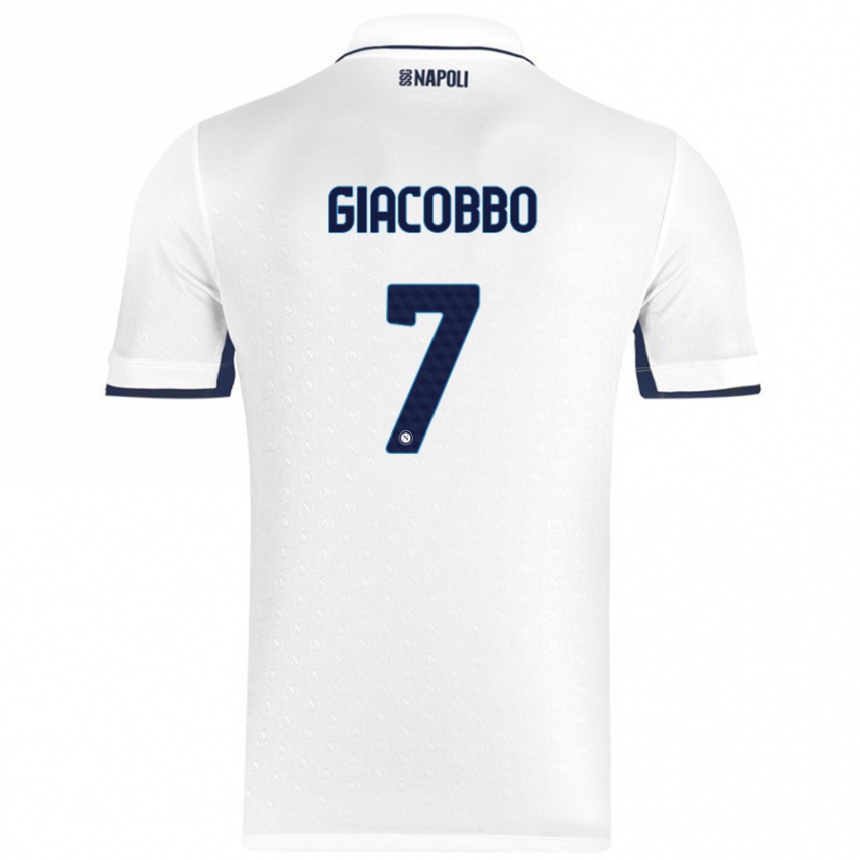 Kinder Fußball Giulia Giacobbo #7 Weiß Königsblau Auswärtstrikot Trikot 2024/25 T-Shirt Luxemburg