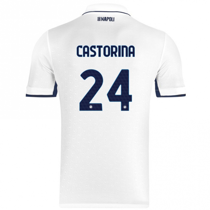 Kinder Fußball Alessandro Castorina #24 Weiß Königsblau Auswärtstrikot Trikot 2024/25 T-Shirt Luxemburg