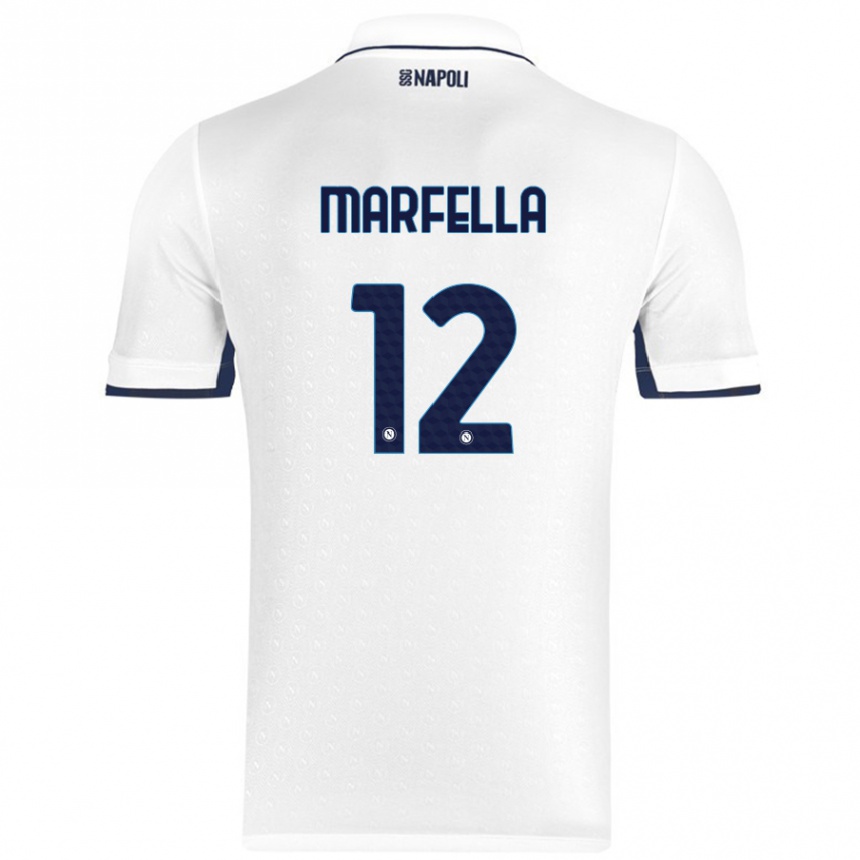 Kinder Fußball Davide Marfella #12 Weiß Königsblau Auswärtstrikot Trikot 2024/25 T-Shirt Luxemburg