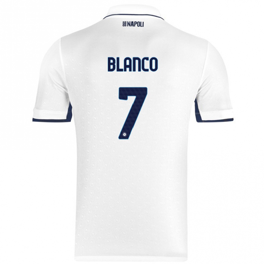 Kinder Fußball Gimena Blanco #7 Weiß Königsblau Auswärtstrikot Trikot 2024/25 T-Shirt Luxemburg