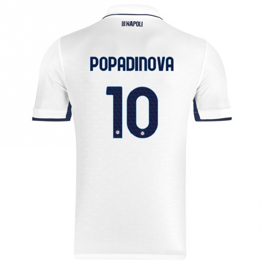 Kinder Fußball Evdokiya Popadinova #10 Weiß Königsblau Auswärtstrikot Trikot 2024/25 T-Shirt Luxemburg