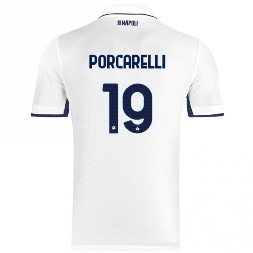 Kinder Fußball Maddelena Porcarelli #19 Weiß Königsblau Auswärtstrikot Trikot 2024/25 T-Shirt Luxemburg