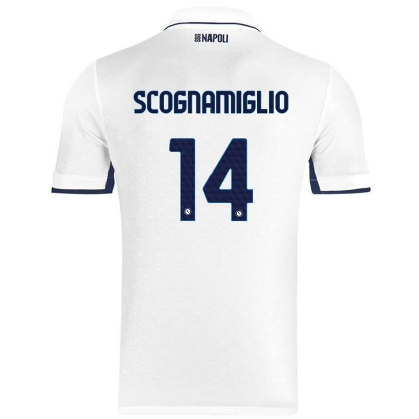 Kinder Fußball Fabio Scognamiglio #14 Weiß Königsblau Auswärtstrikot Trikot 2024/25 T-Shirt Luxemburg