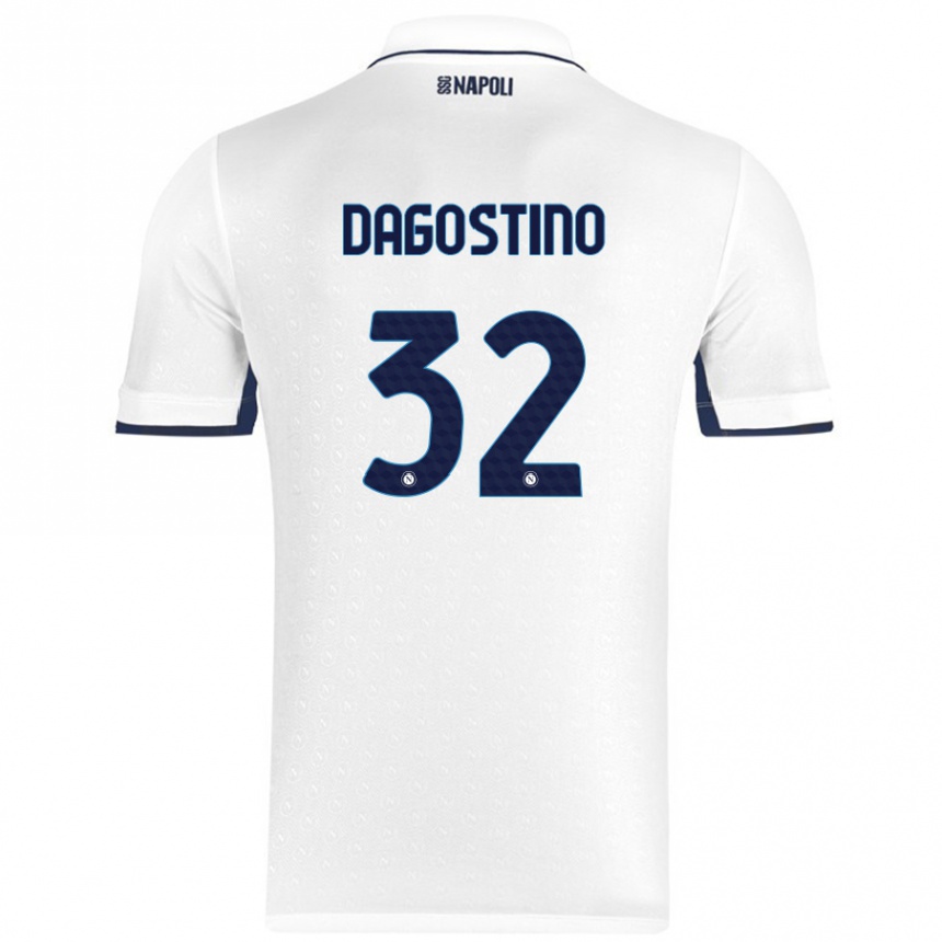 Kinder Fußball Giuseppe Dagostino #32 Weiß Königsblau Auswärtstrikot Trikot 2024/25 T-Shirt Luxemburg