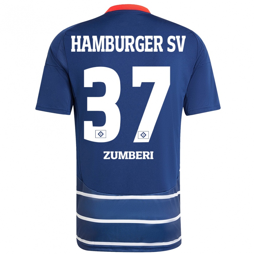 Kinder Fußball Valon Zumberi #37 Dunkelblau Auswärtstrikot Trikot 2024/25 T-Shirt Luxemburg