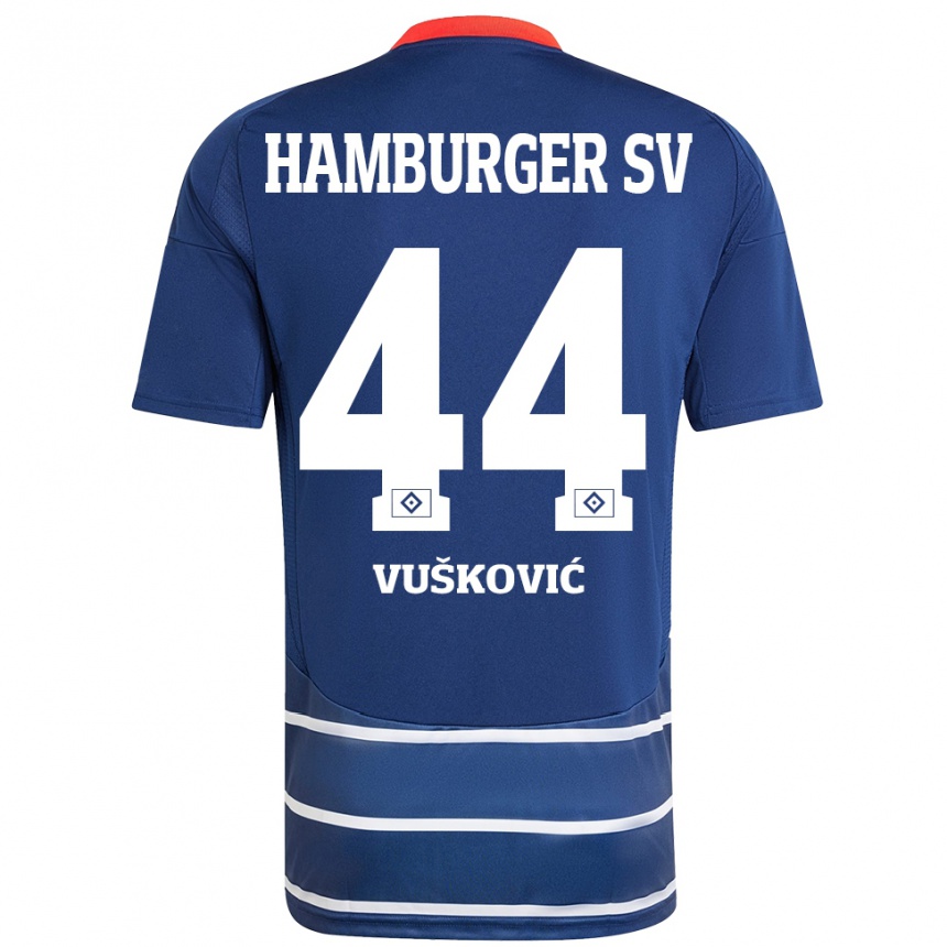 Kinder Fußball Mario Vuskovic #44 Dunkelblau Auswärtstrikot Trikot 2024/25 T-Shirt Luxemburg