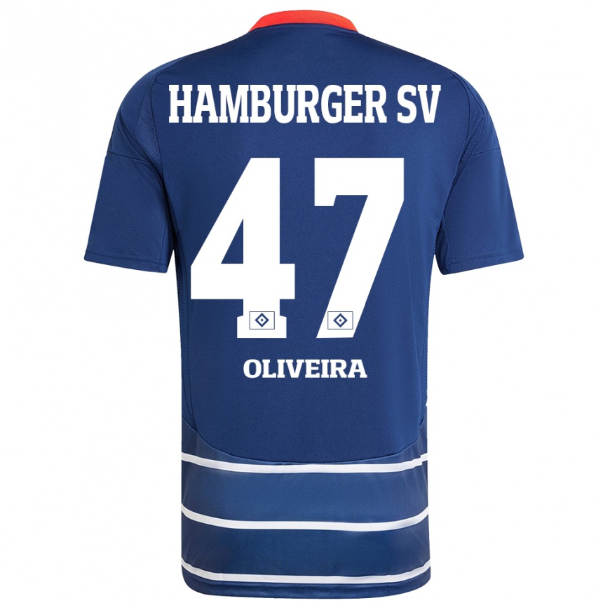 Kinder Fußball Nicolas Oliveira #47 Dunkelblau Auswärtstrikot Trikot 2024/25 T-Shirt Luxemburg