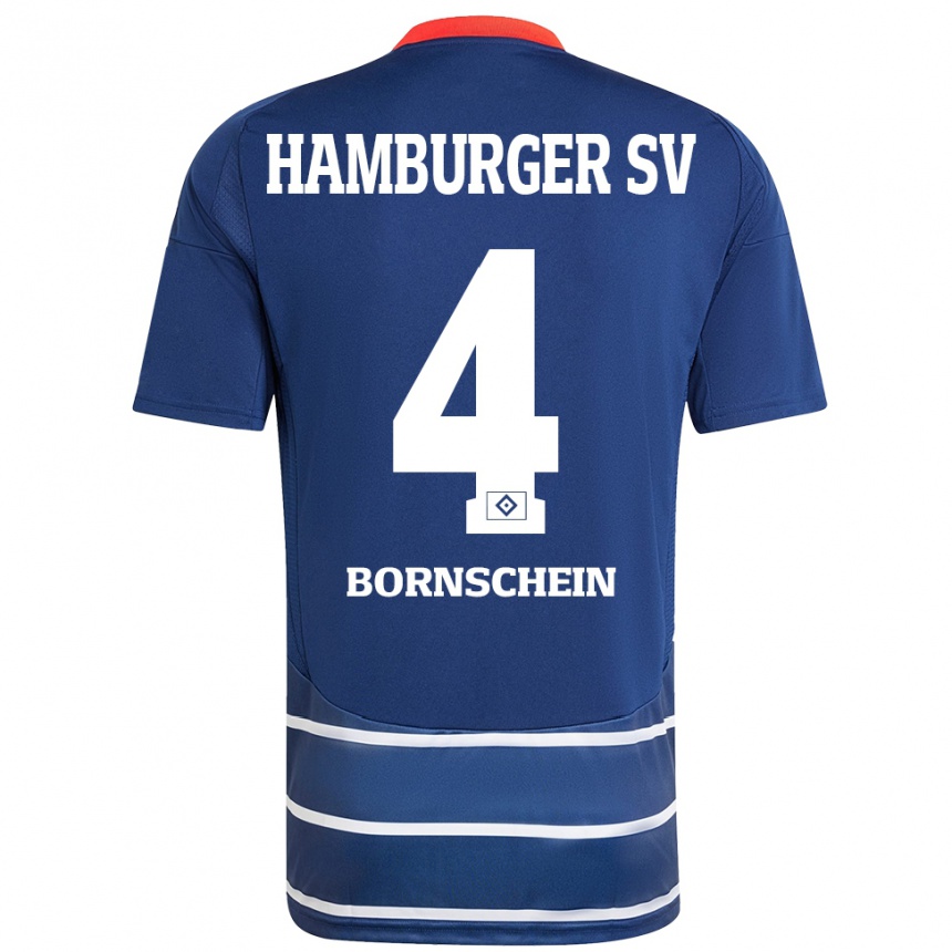 Kinder Fußball Lukas Bornschein #4 Dunkelblau Auswärtstrikot Trikot 2024/25 T-Shirt Luxemburg