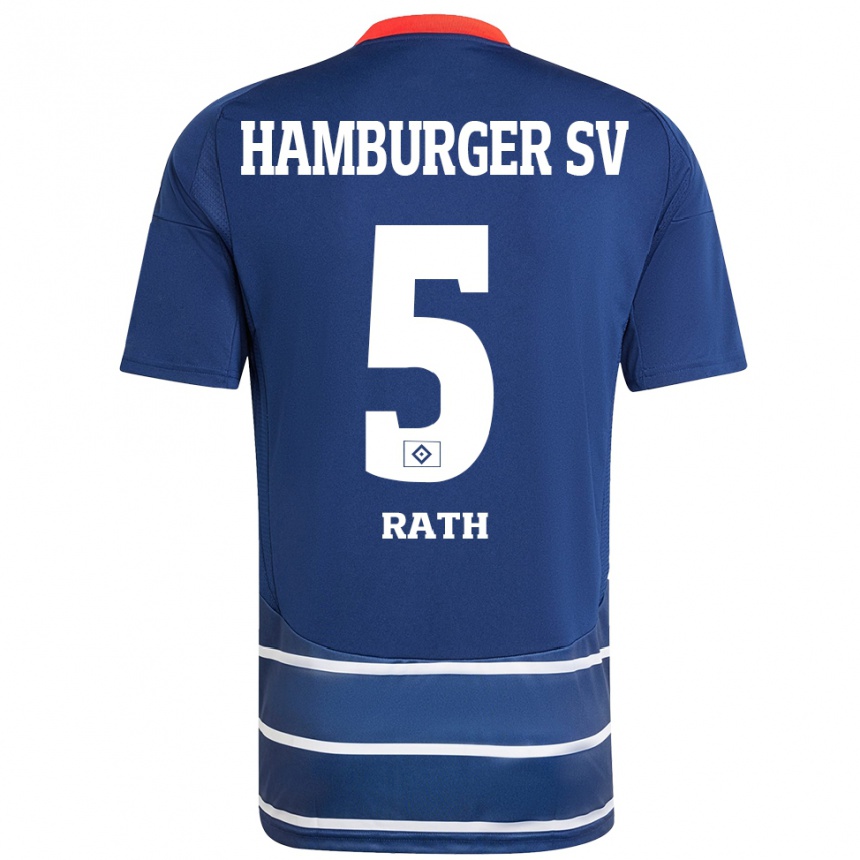 Kinder Fußball Davis Rath #5 Dunkelblau Auswärtstrikot Trikot 2024/25 T-Shirt Luxemburg