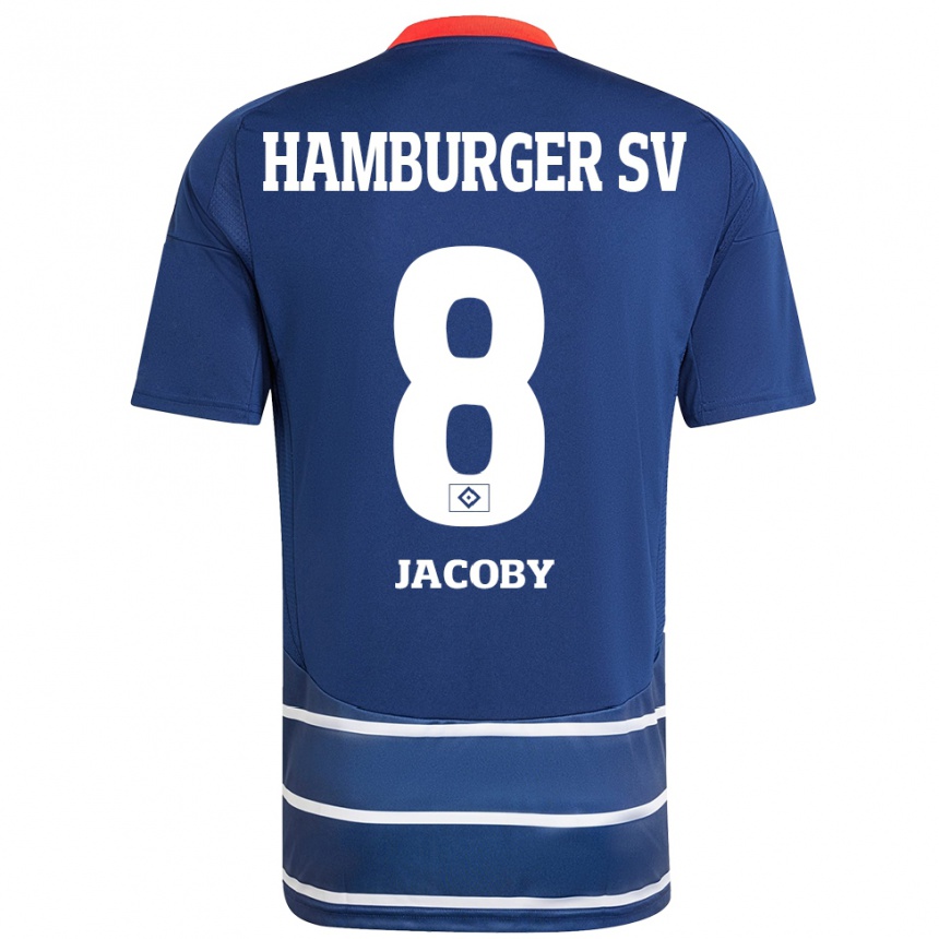 Kinder Fußball Leandro Jacoby #8 Dunkelblau Auswärtstrikot Trikot 2024/25 T-Shirt Luxemburg