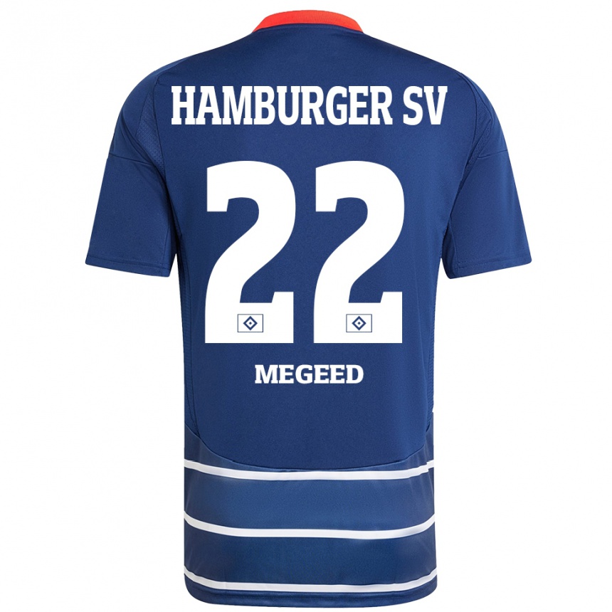 Kinder Fußball Omar Megeed #22 Dunkelblau Auswärtstrikot Trikot 2024/25 T-Shirt Luxemburg