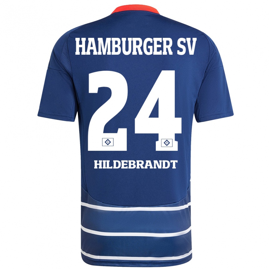 Kinder Fußball Tjark Hildebrandt #24 Dunkelblau Auswärtstrikot Trikot 2024/25 T-Shirt Luxemburg