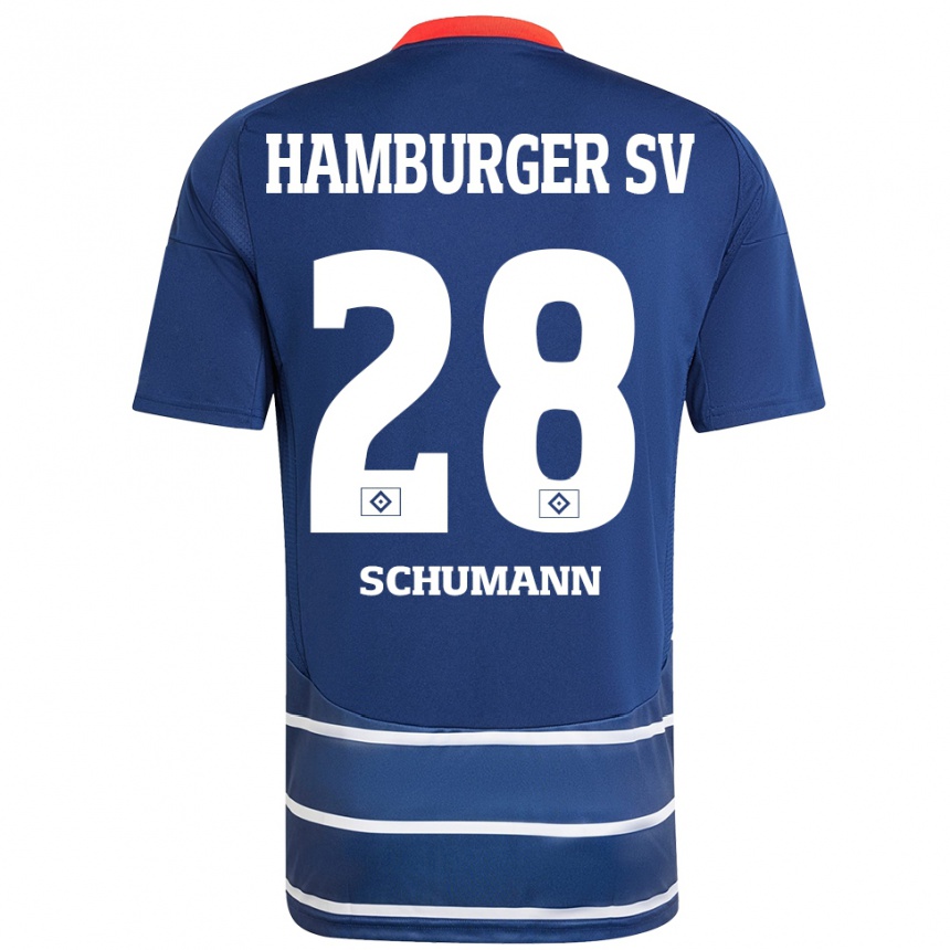 Kinder Fußball Henri Maximilian Schümann #28 Dunkelblau Auswärtstrikot Trikot 2024/25 T-Shirt Luxemburg