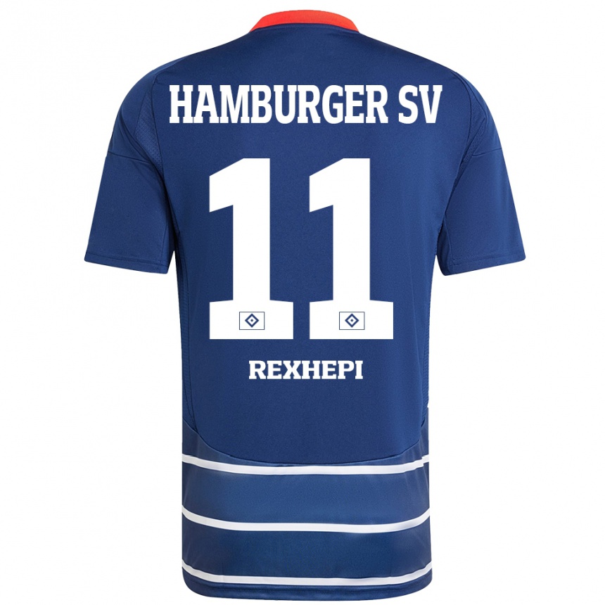 Kinder Fußball Arlind Rexhepi #11 Dunkelblau Auswärtstrikot Trikot 2024/25 T-Shirt Luxemburg