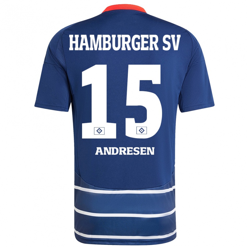 Kinder Fußball Bent Andresen #15 Dunkelblau Auswärtstrikot Trikot 2024/25 T-Shirt Luxemburg