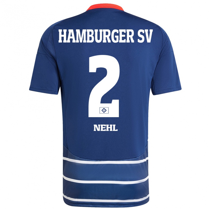 Kinder Fußball Julius Nehl #2 Dunkelblau Auswärtstrikot Trikot 2024/25 T-Shirt Luxemburg