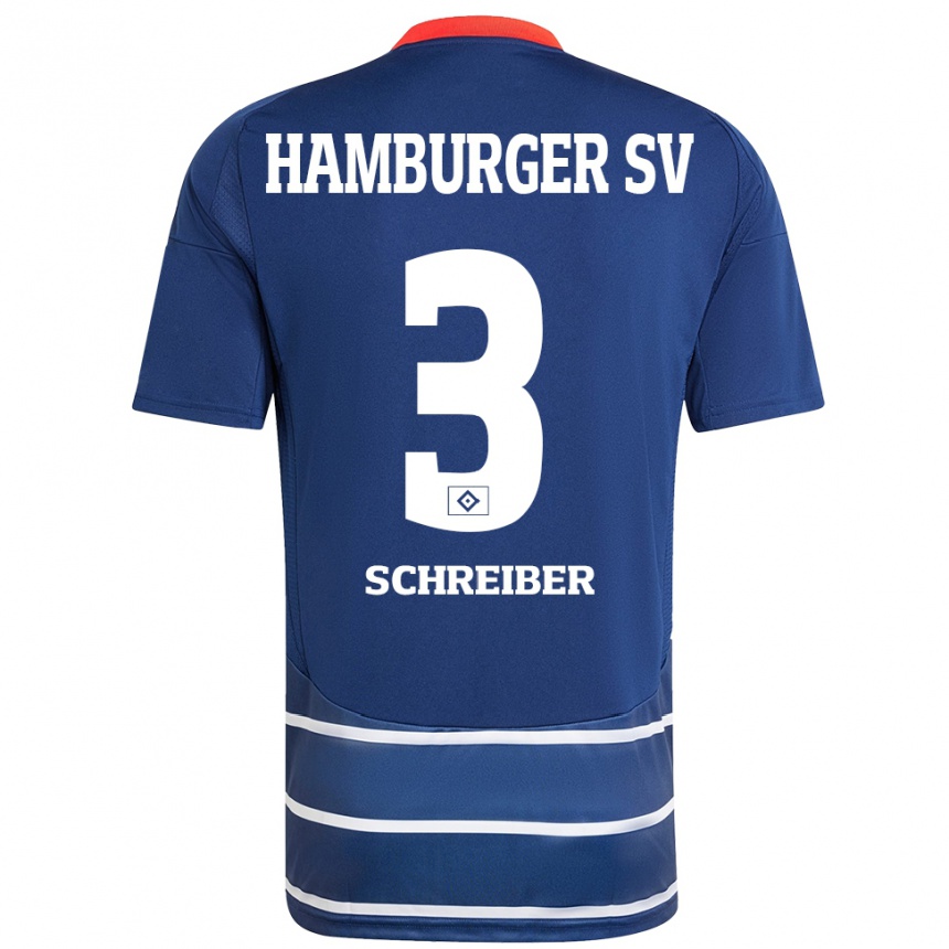 Kinder Fußball David Schreiber #3 Dunkelblau Auswärtstrikot Trikot 2024/25 T-Shirt Luxemburg