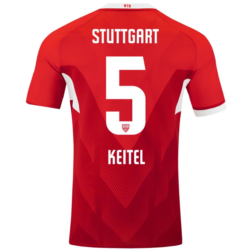 Kinder Fußball Yannik Keitel #5 Rot Weiß Auswärtstrikot Trikot 2024/25 T-Shirt Luxemburg