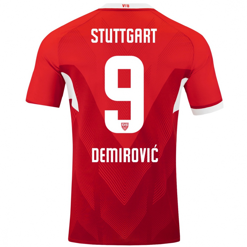 Kinder Fußball Ermedin Demirovic #9 Rot Weiß Auswärtstrikot Trikot 2024/25 T-Shirt Luxemburg