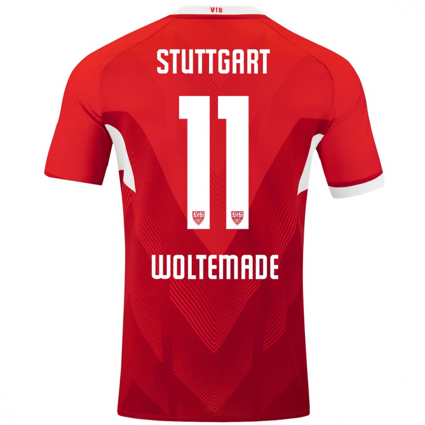 Kinder Fußball Nick Woltemade #11 Rot Weiß Auswärtstrikot Trikot 2024/25 T-Shirt Luxemburg