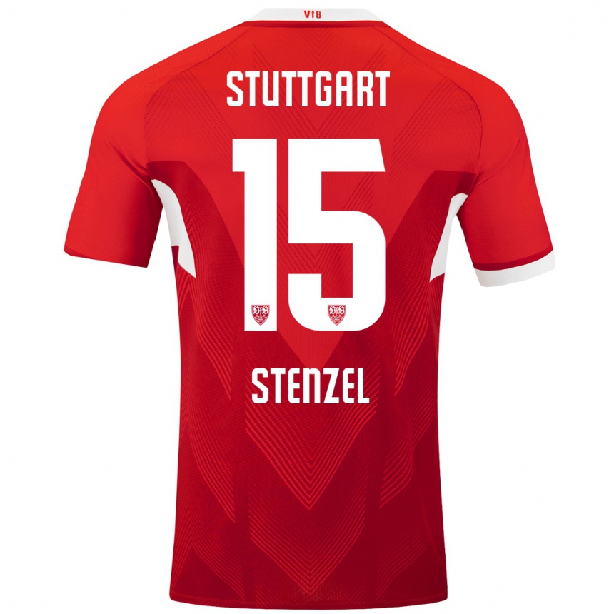 Kinder Fußball Pascal Stenzel #15 Rot Weiß Auswärtstrikot Trikot 2024/25 T-Shirt Luxemburg