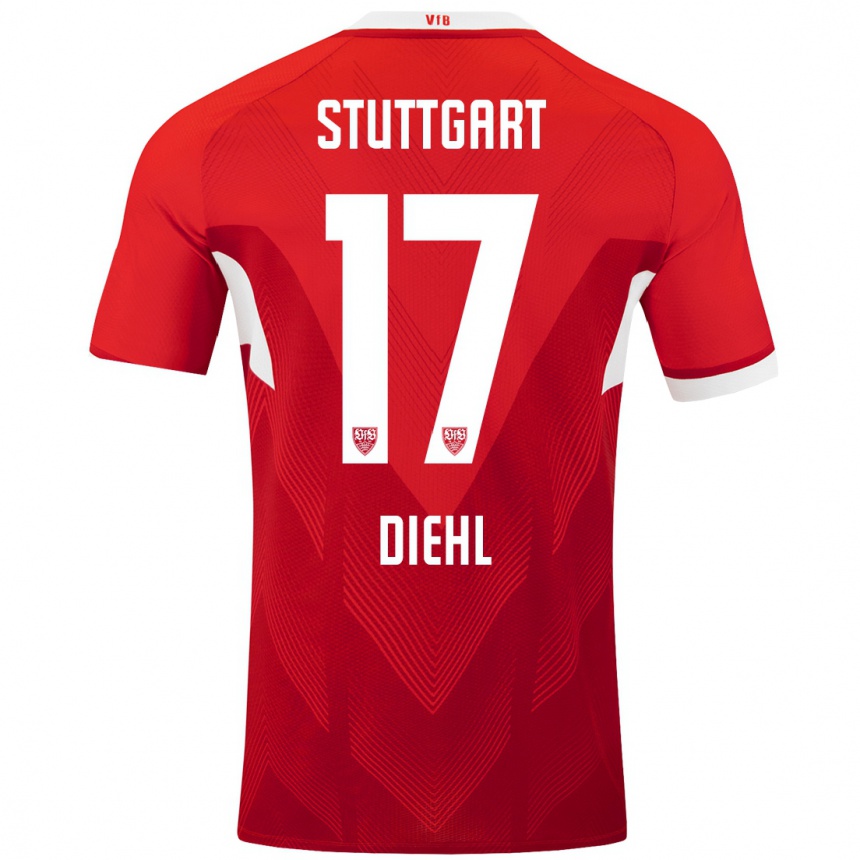 Kinder Fußball Justin Diehl #17 Rot Weiß Auswärtstrikot Trikot 2024/25 T-Shirt Luxemburg