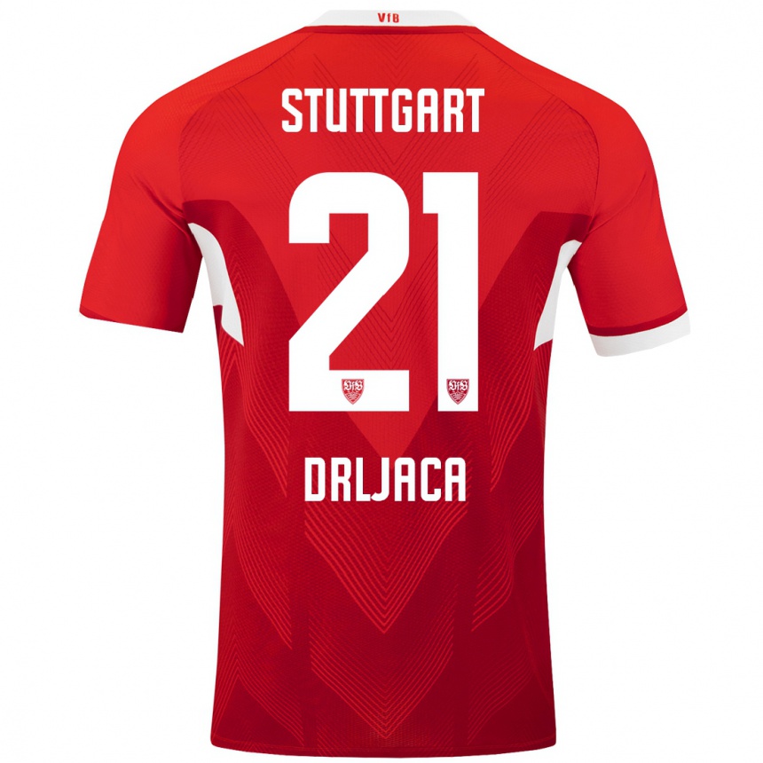 Kinder Fußball Stefan Drljaca #21 Rot Weiß Auswärtstrikot Trikot 2024/25 T-Shirt Luxemburg