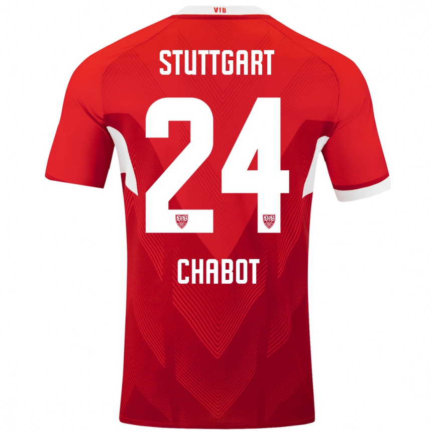 Kinder Fußball Jeff Chabot #24 Rot Weiß Auswärtstrikot Trikot 2024/25 T-Shirt Luxemburg