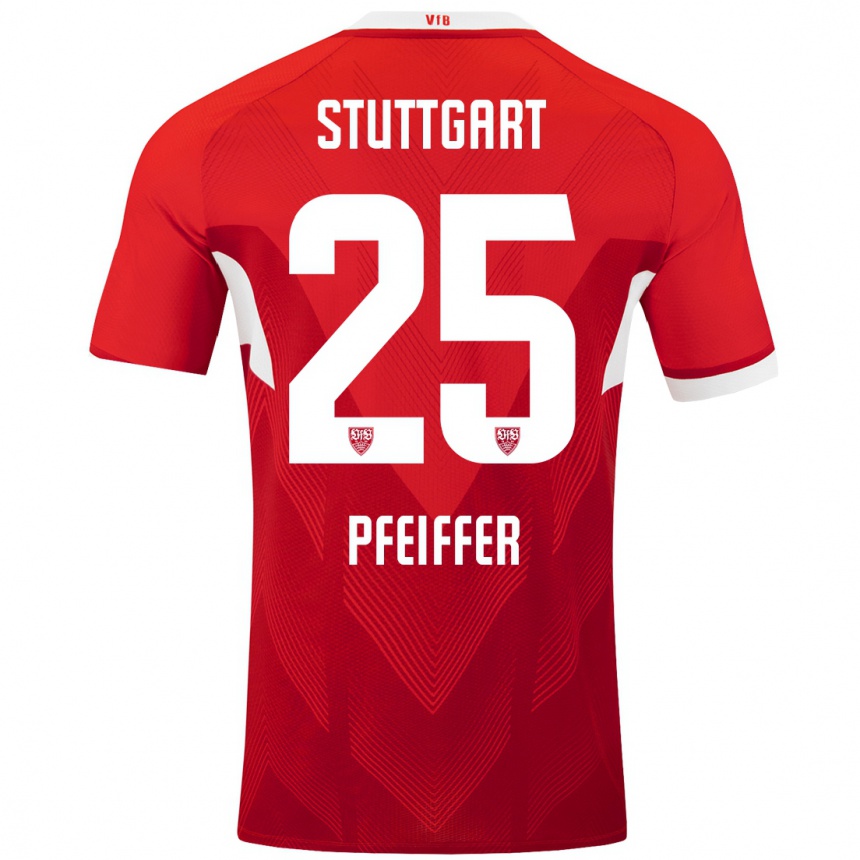 Kinder Fußball Luca Pfeiffer #25 Rot Weiß Auswärtstrikot Trikot 2024/25 T-Shirt Luxemburg