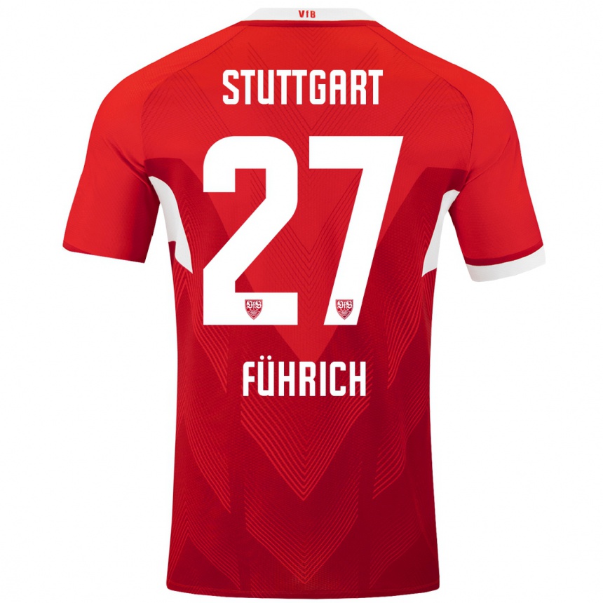 Kinder Fußball Chris Führich #27 Rot Weiß Auswärtstrikot Trikot 2024/25 T-Shirt Luxemburg