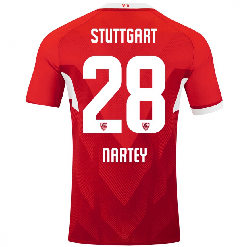 Kinder Fußball Nikolas Nartey #28 Rot Weiß Auswärtstrikot Trikot 2024/25 T-Shirt Luxemburg