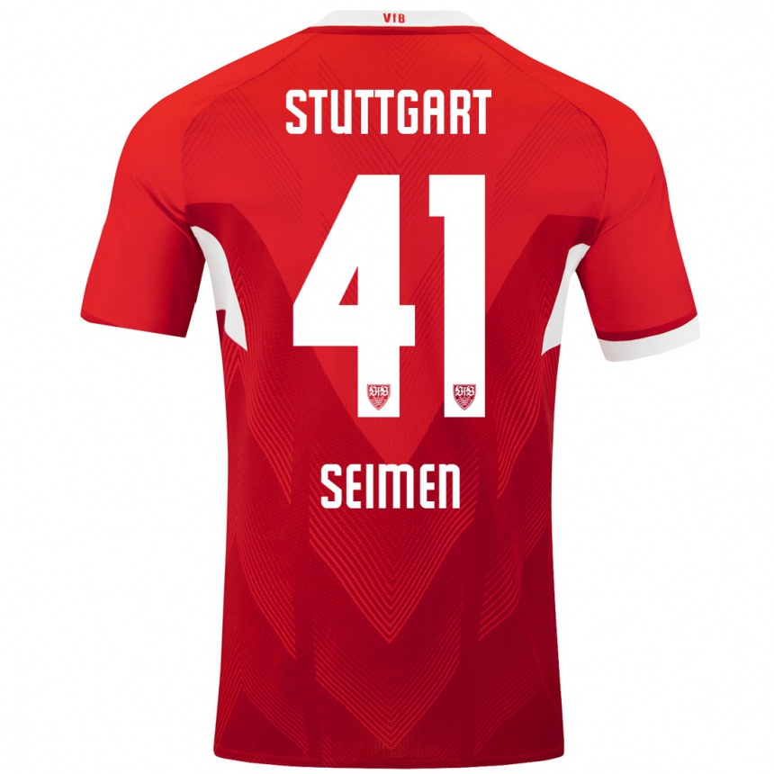 Kinder Fußball Dennis Seimen #41 Rot Weiß Auswärtstrikot Trikot 2024/25 T-Shirt Luxemburg