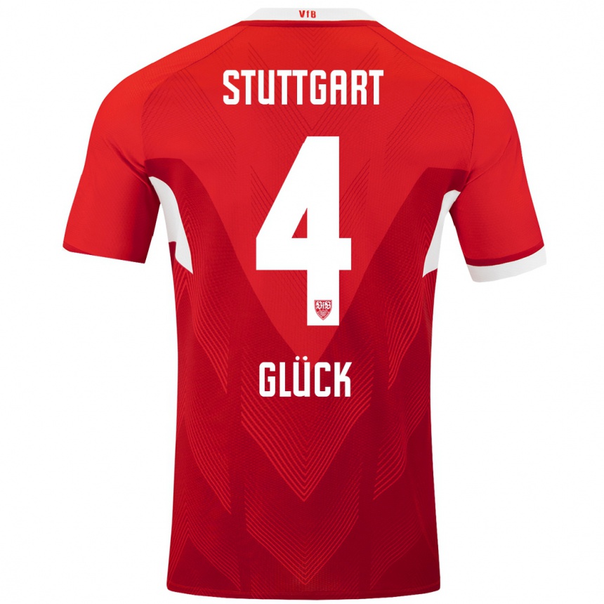 Kinder Fußball Michael Glück #4 Rot Weiß Auswärtstrikot Trikot 2024/25 T-Shirt Luxemburg