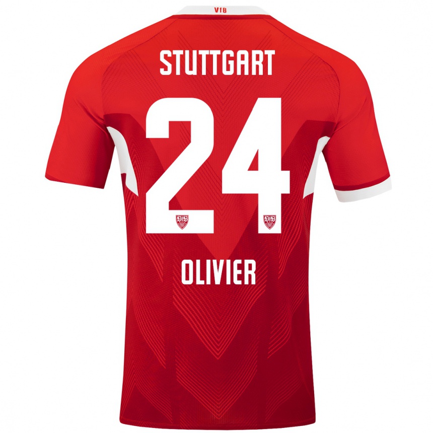 Kinder Fußball Christopher Olivier #24 Rot Weiß Auswärtstrikot Trikot 2024/25 T-Shirt Luxemburg