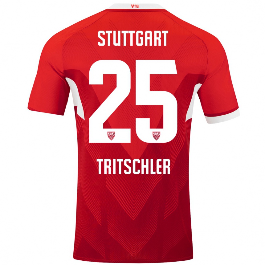 Kinder Fußball David Tritschler #25 Rot Weiß Auswärtstrikot Trikot 2024/25 T-Shirt Luxemburg