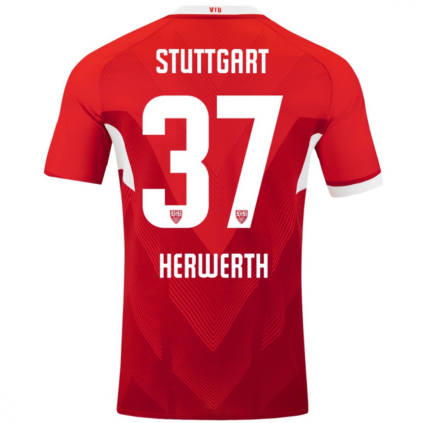 Kinder Fußball Maximilian Herwerth #37 Rot Weiß Auswärtstrikot Trikot 2024/25 T-Shirt Luxemburg