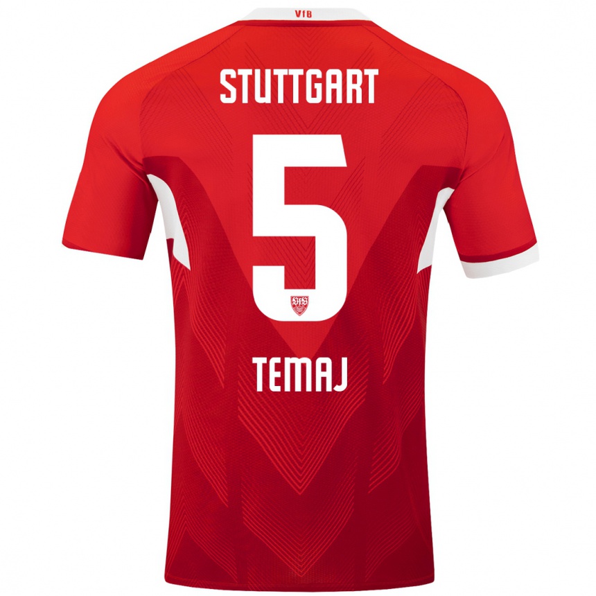 Kinder Fußball Laureta Temaj #5 Rot Weiß Auswärtstrikot Trikot 2024/25 T-Shirt Luxemburg