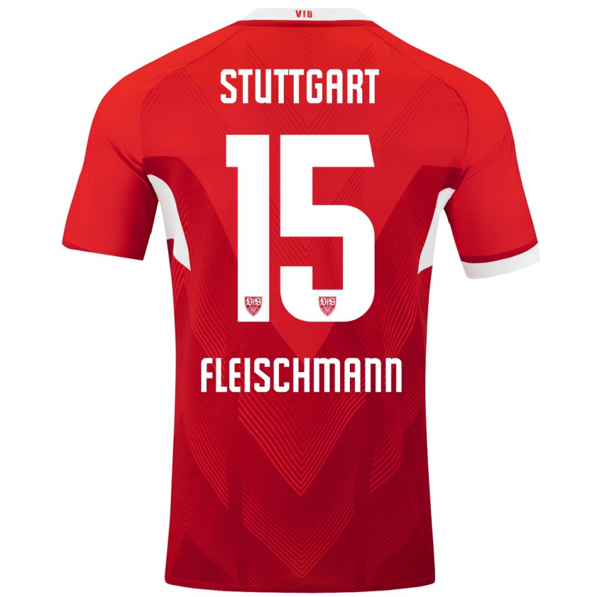 Kinder Fußball Svea Fleischmann #15 Rot Weiß Auswärtstrikot Trikot 2024/25 T-Shirt Luxemburg