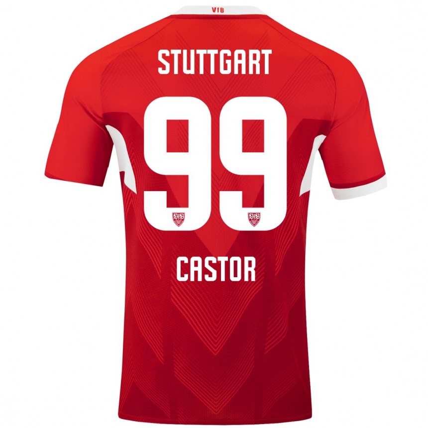 Kinder Fußball Gillian Castor #99 Rot Weiß Auswärtstrikot Trikot 2024/25 T-Shirt Luxemburg