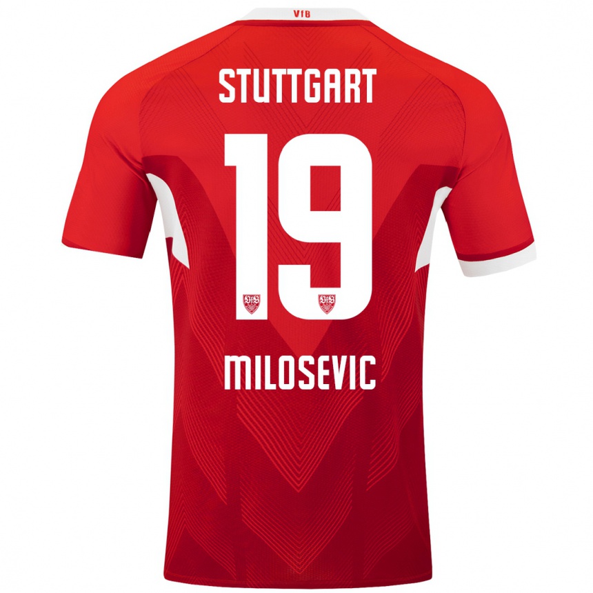 Kinder Fußball Jovan Milosevic #19 Rot Weiß Auswärtstrikot Trikot 2024/25 T-Shirt Luxemburg