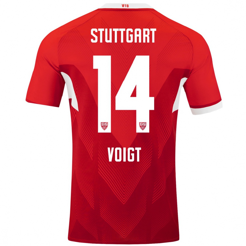 Kinder Fußball Max Voigt #14 Rot Weiß Auswärtstrikot Trikot 2024/25 T-Shirt Luxemburg