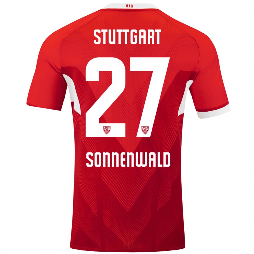 Kinder Fußball Lukas Sonnenwald #27 Rot Weiß Auswärtstrikot Trikot 2024/25 T-Shirt Luxemburg