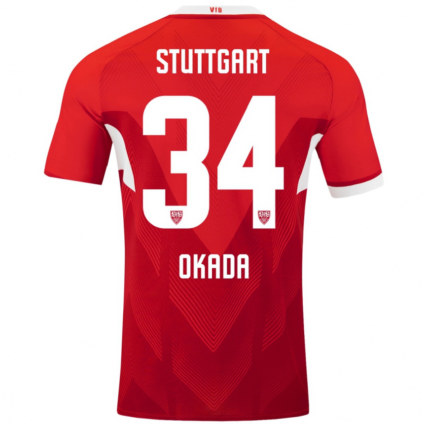 Kinder Fußball Rei Okada #34 Rot Weiß Auswärtstrikot Trikot 2024/25 T-Shirt Luxemburg